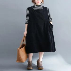 중년 여성의류 엄마옷 마담 고퀄리티 빅사이즈 겨울 따듯한 롱원피스 멜빵 포켓 골덴(3 co