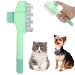 셀프 클리닝 고양이 빗 반려동물 털 제거 벼룩 개 그루밍 브러시와 릴리스 버튼이 있는 길고 짧은 스테인리스 스틸 금속 이빨로 클리닝하여 그린 7.87 2.95 0.83