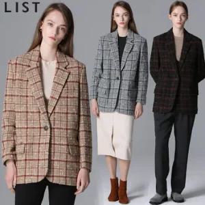 [리스트] 프리미엄 울소재 체크 원버튼 자켓