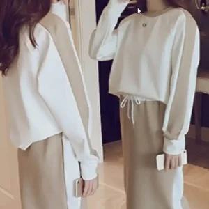 여성용 배색 투피스 세트 트렌디 맨투맨 스커트 (WFK57ZP)