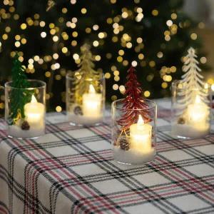 /플라워트리 크리스마스 장식 화병 LED 양초 스노우트리 16cm DIY