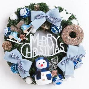 /플라워트리 크리스마스 리스 벽장식 블루 눈사람 링 45cm 소품