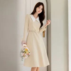 [시크라인] (~XXL까지) 로멘디 빅카라 벨트 트위드 원피스 가을 겨울 플레어 하객룩 오피스룩 모임룩 격식룩 빅사이즈