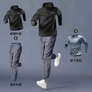 남성용 방수 스포츠 방풍 수트 조깅 피트니스 운동복 야외 하이킹 후드 재킷 빠른 건조 스 팬츠 3 개 1 세트