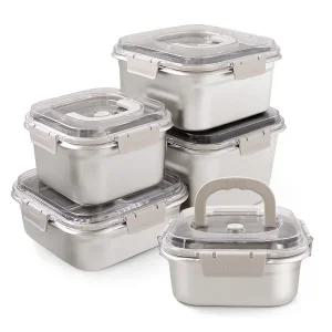 사각 스텐 밀폐용기 5종 투명 손잡이 뚜껑 스팀홀