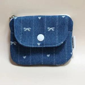 핸드메이드 리본 하트 데님 카드 동전지갑 패브릭 천 미니 파우치