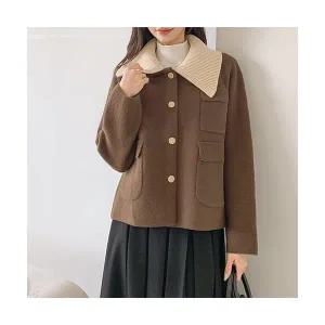 배색 카라 숏 울 혼방 자켓