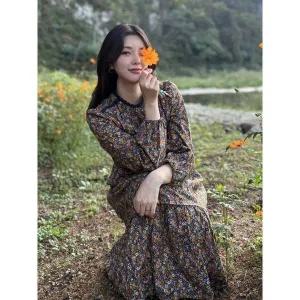 써스데이아일랜드 기모패턴 롱 티어드 원피스 T238MOP237W _P404170823