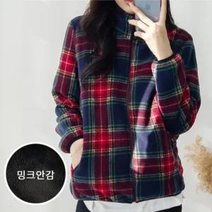 여성 따뜻한 플리스 기모안감 체크 폴라 집업 자켓