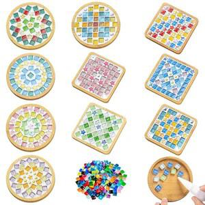 에어스니기 10세트 공예용 DIY 모자이크 타일 혼합 색상 키트와 나무 코스터가 포함된 수제 유리 코스터 공예품 세트 창의적 홈 데코레이션 선물