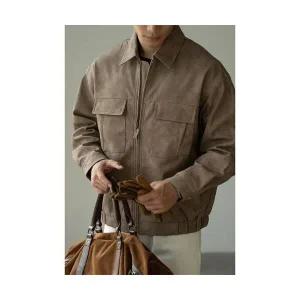 남성 점퍼 구제 빈티지 터틀넥 집업 가죽 코트 가을 겨울 쇼트 캐주얼 재킷 OP4