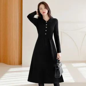 [시크라인] (~XXL까지) 라카리 카라 니트 원피스 겨울 데일리룩 꾸안꾸 출근룩 모임룩 신축성 긴팔니트 빅사이즈