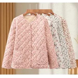 잔꽃골덴누빔자켓 융털안감 누빔 패딩자켓 플라워패턴 골덴 코르듀어 패딩