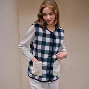 [솔브](정상) 커플잠옷 밍크 스판 체크 나염 여성 조끼_A SEV259WF_A