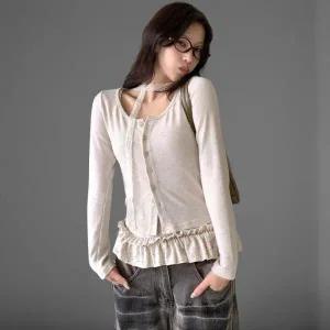 [하프클럽/]여성 도트 레이어드 가디건 레이스 초커넥 프릴 디자인