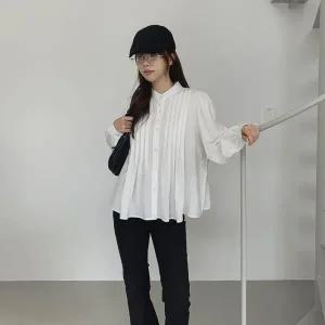 [하프클럽/]여성 기본 색상 핀턱 헨리넥 셔츠