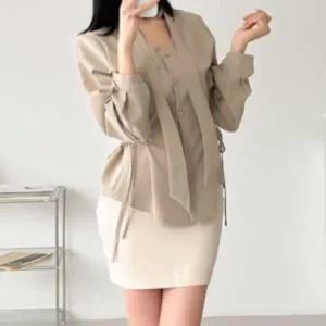 [하프클럽/]여성 클래식 리본타이 여리핏 블라우스