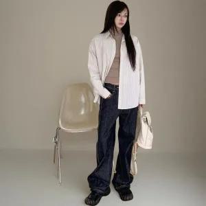 [하프클럽/]여성용 루즈핏 스트라이프 코튼 셔츠 데일리 남방