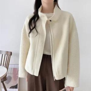 여성 무지 울혼방 하이넥 부클 하프코트