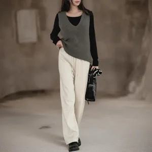 [하프클럽/]여성 브이넥 니트 조끼 레귤러핏 골지 베스트