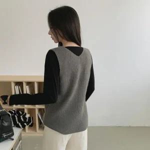 [하프클럽/]여성 브이넥 골지 니트 조끼 레귤러핏 베스트