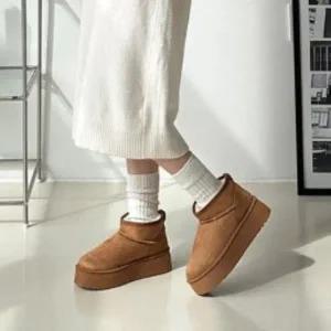 [하프클럽/]여성용 겨울 퍼안감 스웨이드 키높이 플랫폼 짧은 부츠