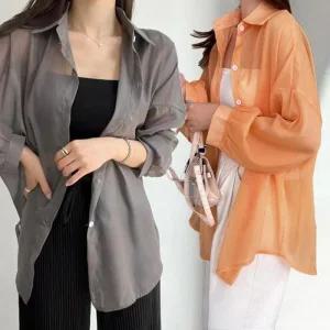 [아우트]시스루 루즈핏 쉬폰 레이어드셔츠 셔츠