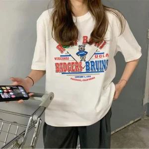 [아우트]여성봄티셔츠 레터링 곰돌이 루즈핏 반팔티