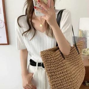 [아우트]코디 브이넥 썸머 니트 반팔티