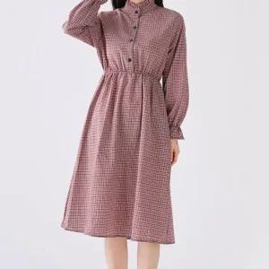 [아우트]긴팔 체크 쉬폰원피스 치마 봄 스커트