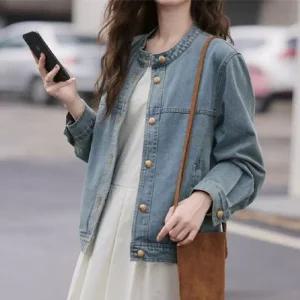 [아우트]중청 봄자켓 데님 차이나 넥 여자 청자켓