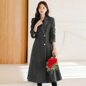 [시크라인] (~XXL까지) 아카테 카라넥 골드버튼 플레어 코트 겨울 하객룩 오피스룩 모임룩 격식룩 연말룩 빅사이즈