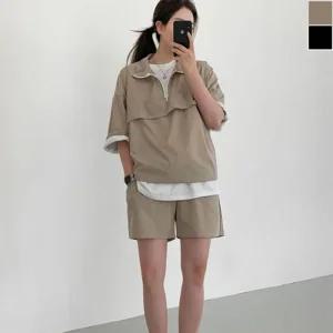 [아우트]캐주얼여름셋업 세트 반집업 반팔 반바지