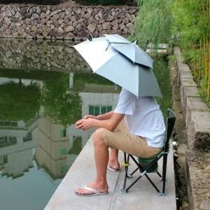 헤드캡 2단 모자우산 95cm 실버 머리우산모자 파라솔