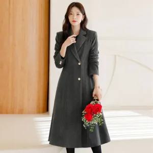 XXL까지) 아카테 카라넥 골드버튼 플레어 코트 겨울 하객룩 오피스룩 모임룩 격식룩 연말룩 빅사이즈