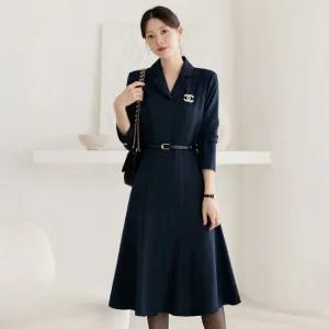 XXL까지) 파오세르 벨트 플레어 원피스 겨울 하객룩 오피스룩 모임룩 격식룩 연말룩 빅사이즈