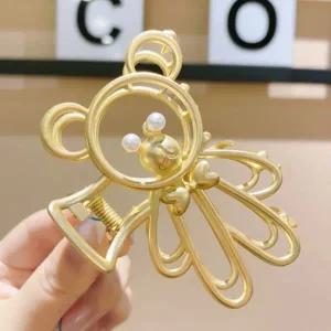 메탈 곰돌이 집게핀 단발머리 반묶음 헤어핀