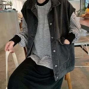 [아우트]아우터 흑 여성아우터여성베스트 청 데님