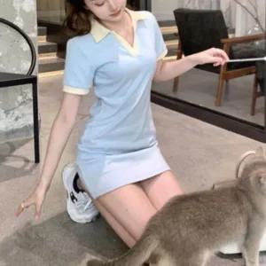 [아우트]카라 배색 짧은 여름원피스 데이트룩