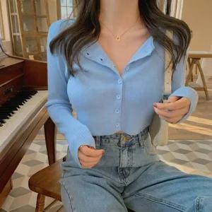 [아우트]단추티셔츠 숏니트 여성가디건 크롭 가디건