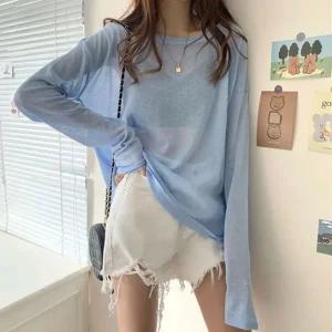 [아우트]루즈핏 긴팔 여자긴팔티셔츠 비치웨어