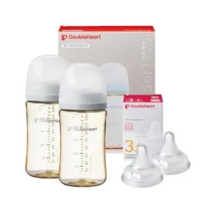 더블하트 수유 젖병 240ml 2개 젖꼭지 M 세트 그레이