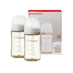 더블하트 와이드넥 아기 수유 젖병 240ml 2개 베이지