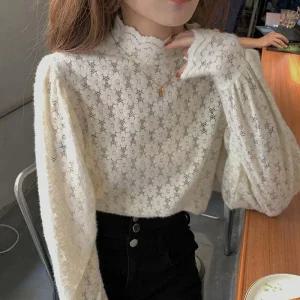 [아우트]반목 블라우스 이너티셔츠 퍼프소매 시스루