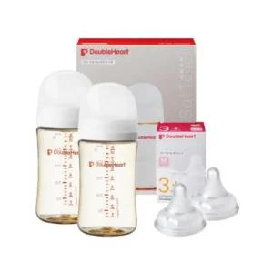 더블하트 베이직 젖병 트윈팩 젖꼭지M 화이트 240ml