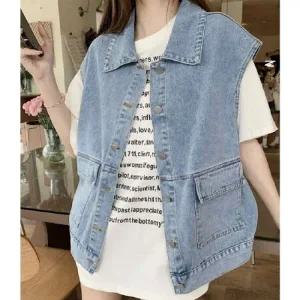 여성 캐주얼 루즈핏 데님 조끼 베스트