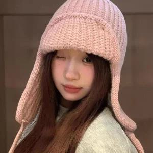 /신상오픈런 여성용 사랑스러운 꽈배기 니트 모자 귀마개