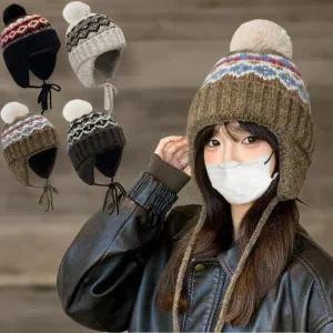 /신상오픈런 여성 노르딕 털 방울 귀마개 비니 겨울 모자