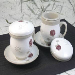 분청 장미문 손잡이 1인다기 세트 (잔2 + 받침2)  /  찻잔, 컵, 커피잔, 다도용품, 다도교육, 외국인선물, 손님접대