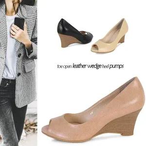 [카미엣뮤즈]가죽 토 오픈 웨지힐 펌프스_KM20s048